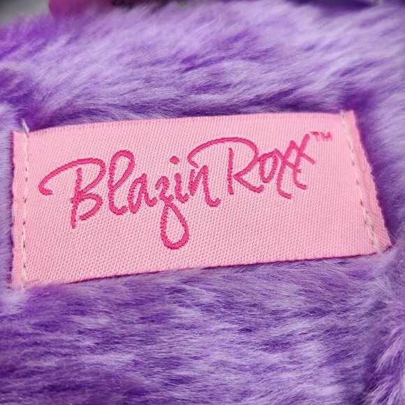 Blazin Roxx Slip On Slippers Ladies 5/6 Purple Fabric Faux Fur Rhinestone NWT - Picture 9 of 9